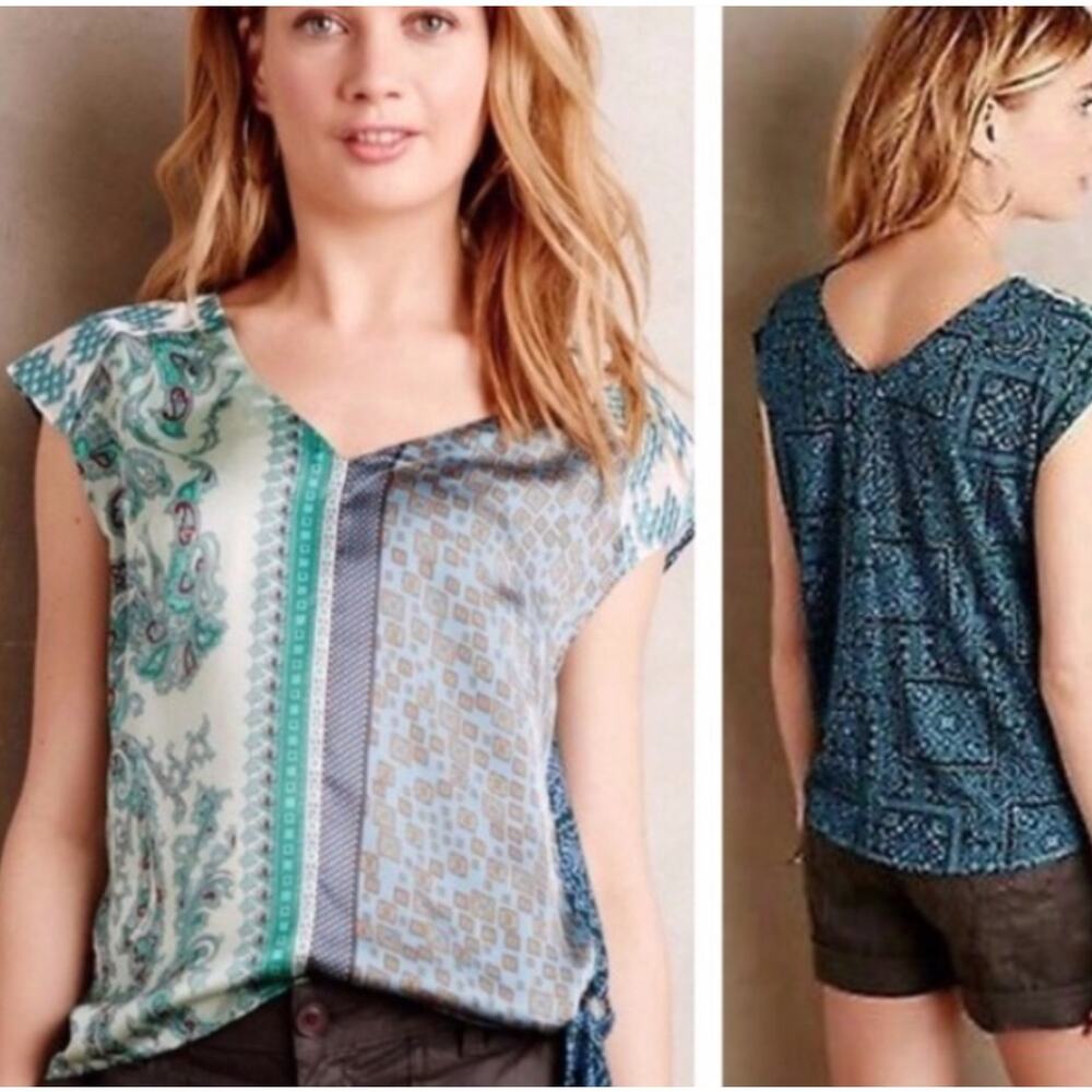 ANTHROPOLOGIE Tiny Blue Kumiko Side Tie Sleeveless Tank Top. Small